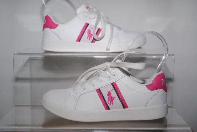Polo Ralph Lauren Girls White And Pink Trainers Uk Size 12