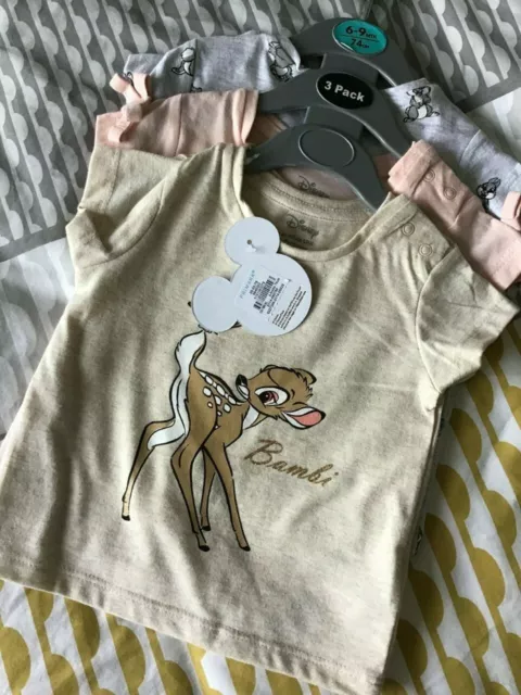 PRIMARK BABY Girl T Shirts AGE 6-9 month New GIFT Present BIRTHDAY Disney BAMBI