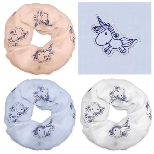 Bambini Sciarpa ad Anello Unicorni Scialle Loop Glitter Rosa Bianco Blu Einhorn