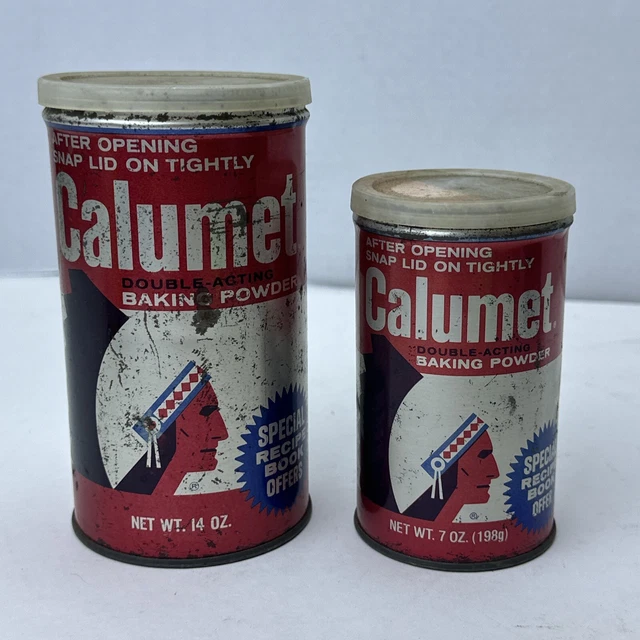 LOT OF 2 Vintage Calumet Baking Powder Tin 14 & 7 Oz Advertising with ...
