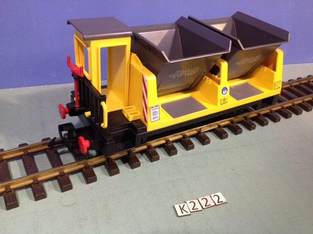 (K220) playmobil wagon double godet jaune et gris ref 4116 train