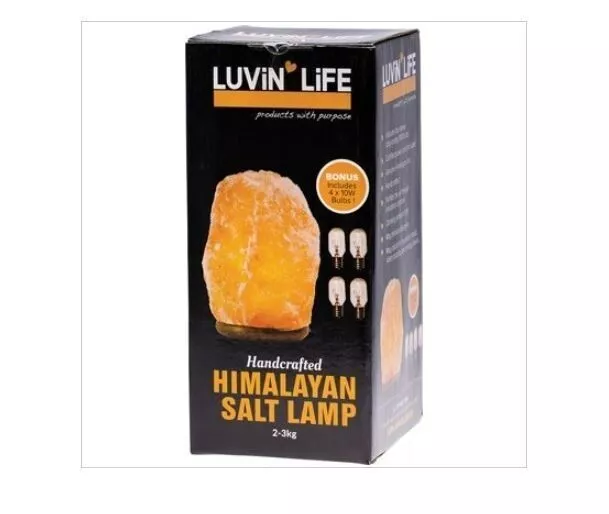 BRAND NEW Luvin Life Handcrafted Himalayan Salt Lamp + 4 x 10w bulbs RRP 34 AUD