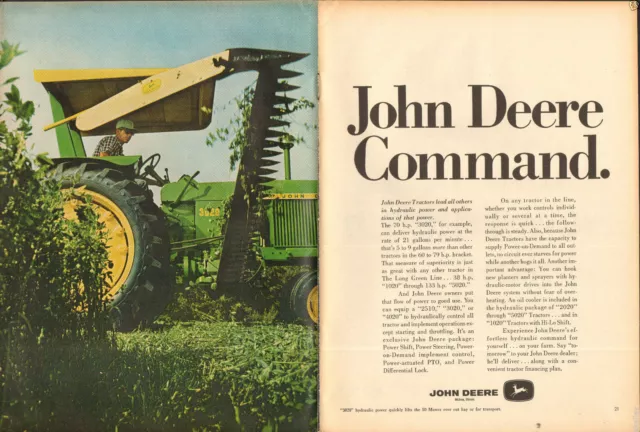 1968 2 Page Print Ad of John Deere 3020 Farm Tractor