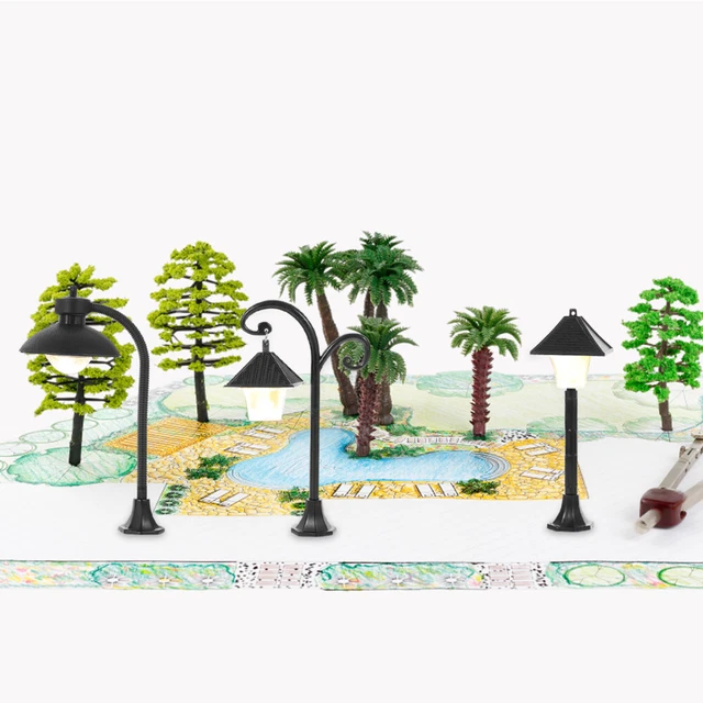 6 Pcs Plastic Child Miniature Street Lamp Garden Decor Prop Model Railway Lamps