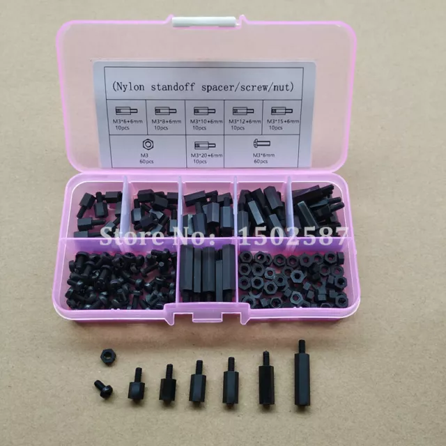 180pcs M2 M2.5 M3 M4 Black Standoffs Nylon spacer hex column screws nuts...