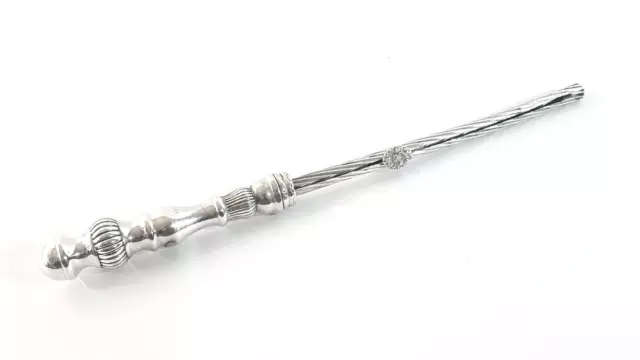 2: C.1930s-50s Sterling Silver Judaica Taper Holder Wand Hannukah Candle Lighter