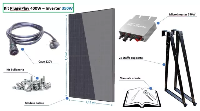 Kit Pannello Solare Fotovoltaico 400W da balcone Plug and Play