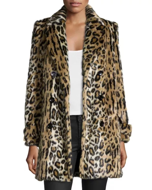 Alice + Olivia Women’s Double Breasted Montana Leopard Print Faux Fur Coat 2