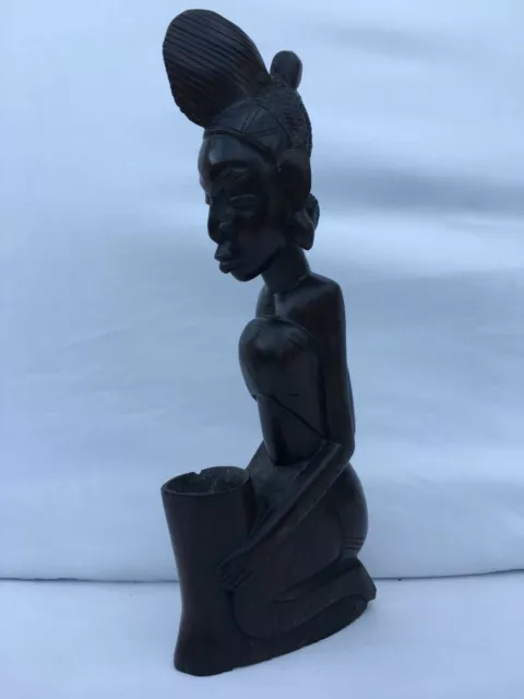 Grande Statuette Femme Africaine En Bois Sculpté, Art Africain H. 38 Cm