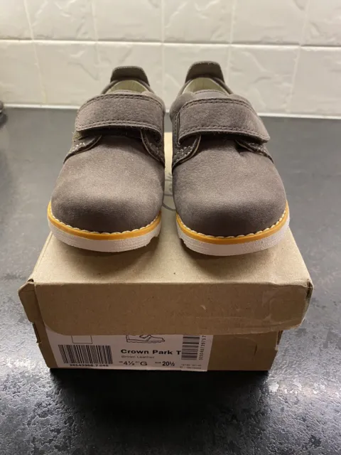 Clarks Brown Leather Baby Shoes. Crown Park T. Size 4.5G. Brand New In Box.