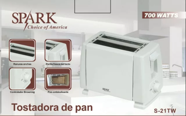 Spark - Tostador 2 Rebanadas Blanco Con Regulador De Intensidad