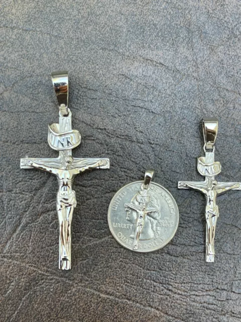 Real Solid 925 Sterling Silver Mens Cross Jesus Piece Crucifix Pendant Necklace 3