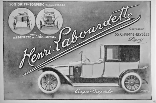 Publicité Presse 1914 Henri Labourdette Son Skiff Torpedo Coupé Est Légère