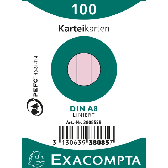 Exacompta 48x Karteikarten A8 liniert, 100 Stück eingeschweißt - Rosa - 38085SB