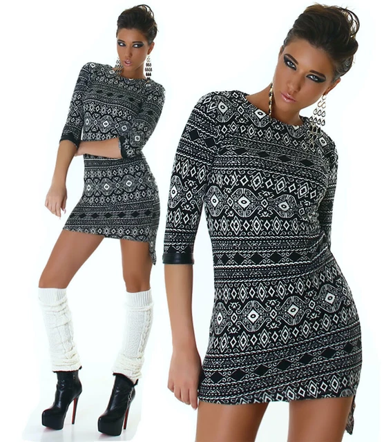 Abito corto donna elegante maniche 3/4 vestito ragazza asimmetrico aderente