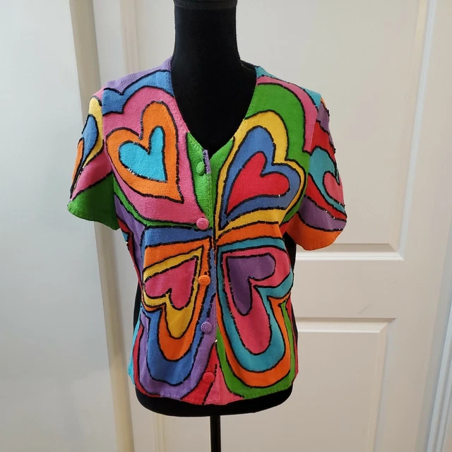 Michael Simon beaded Cardigan With Embroidered Multicolor. Sz M Rare