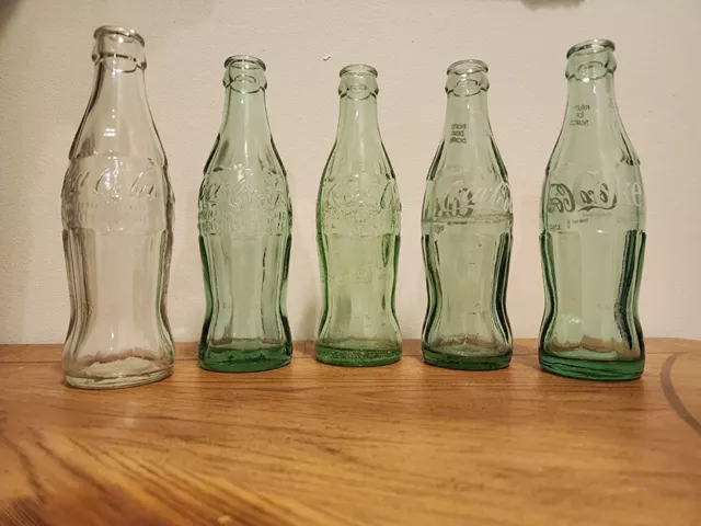 5 Vintage Coca-Cola Money Back Collectible Glass Bottles 6.5oz Empty Heavyweight