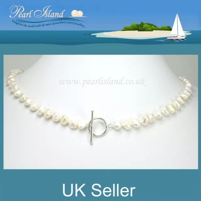 White Freshwater Baroque Pearl Necklace with Sterling Silver Toggle Clasp