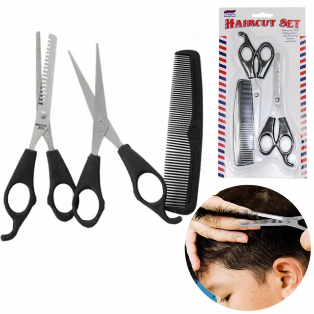 3 PC Professionnel Barbier Set Cheveux Ciseaux Rasoir Tondeuse Peigne Coupe