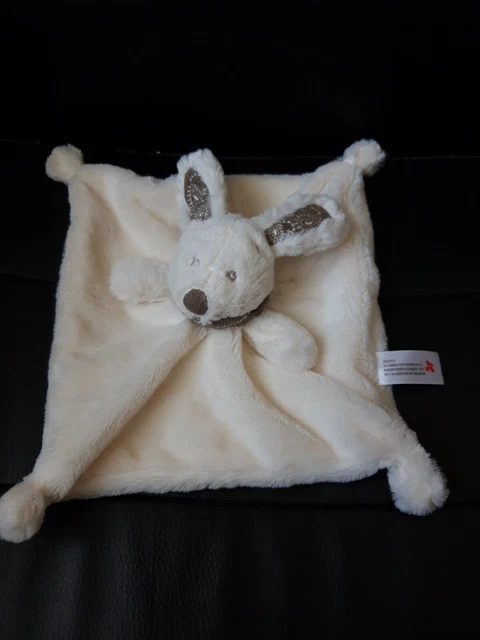 Peluche Doudou Nicotoy Lapin blanc bandanas marron TBE