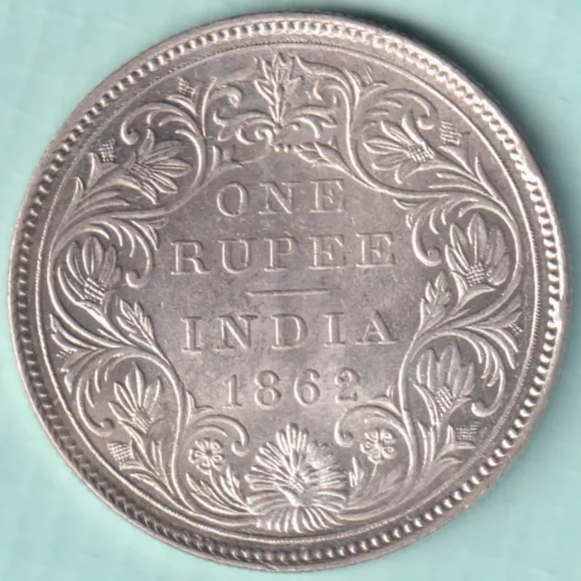 British India 1862 Victoria Queen Calcutta Mint One Rupee Rare Silver Coin