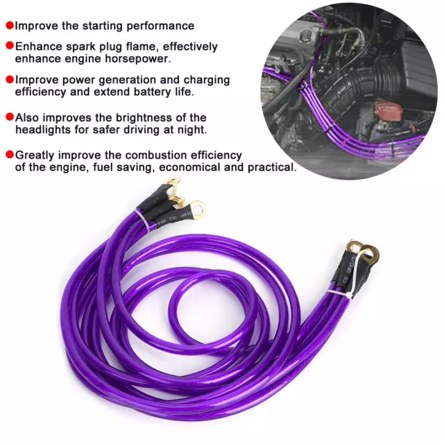 Purple 5-Point Car Grounding Wire Strengthened Ground Cable System Kit Modifica✈