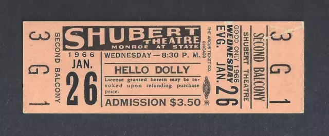 Carol Channing "HELLO DOLLY" Jerry Herman / Milo Boulton 1966 Chicago Ticket