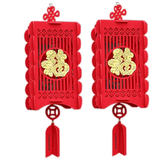2X(Linternas Chinas Rojas de 2 Piezas, Decoraciones para el AñO  Chino9496