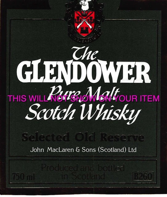 Scotch Whisky Embossed Paper Label The Glendower Pure Malt 
