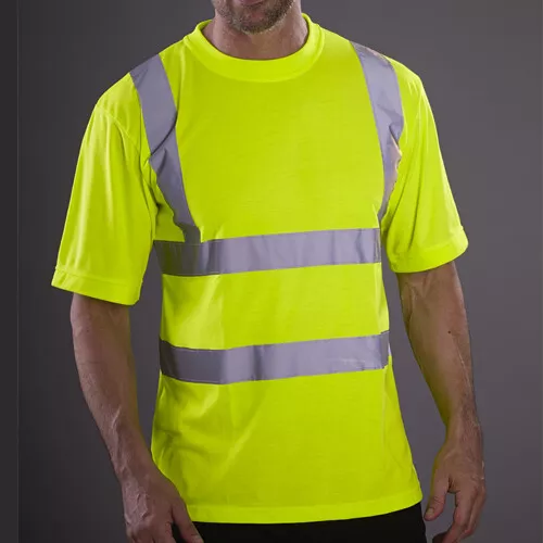 Hi Vis t Shirt Viz Visibility Yellow Round Neck Short Sleeve Safety Reflective