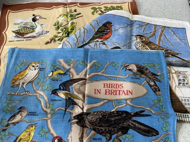 Collectable Bird Theme Tea Towels, Unused, Cotton & Linen