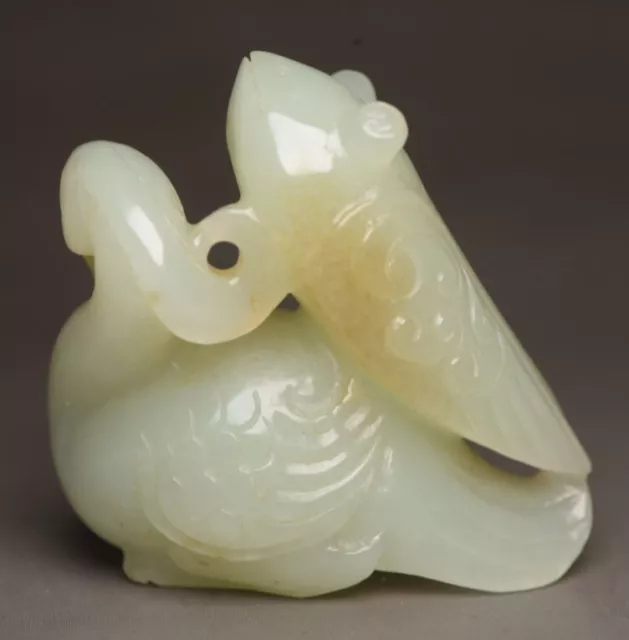 1.6" China natural hetian jade Carved fengshui wealth fish Phoenix bird pendant