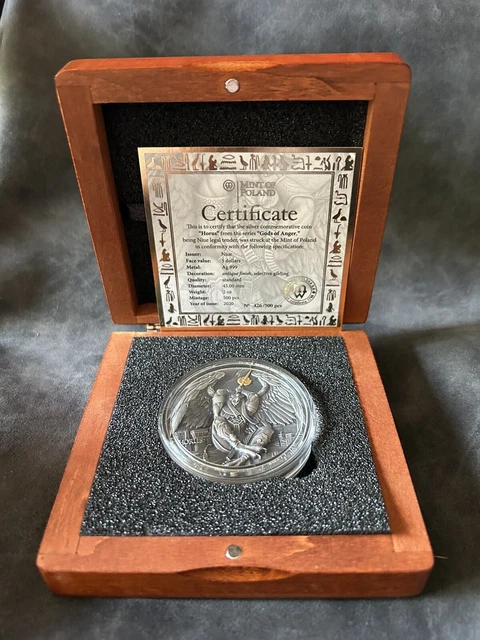 HORUS Gods of Anger 2 Oz Silver Coin 5$ Niue 2020 Antique Finish