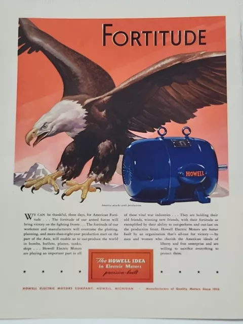 1942 Howell Electric Motors Fortune Magazine WW2 Print Ad Eagle War Homefront