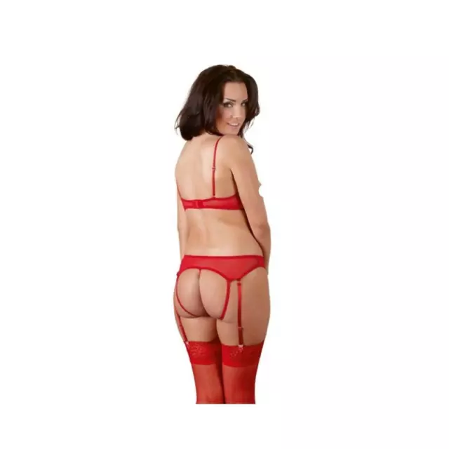 Completo intimo donna reggiseno perizoma aperto con reggicalze sexy in pizzo hot 2