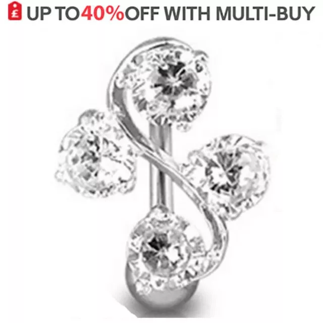 Belly Button Bars Dangly 4 CZ Gems Reverse Navel Ring Body Piercing Jewellery