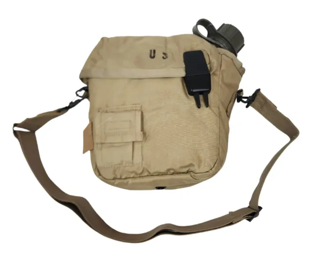 New US Army Military 2 qt Collapsible Water Canteen & Desert Tan Cover Pouch