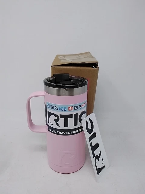 RTIC 16oz Travel Coffee Cup Vacuum Insulated Tumblers Mugs Pink Flamingo