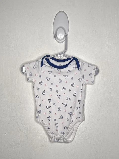 Little Me One Piece Bodysuit Baby Boys Size 3 Months White Navy Short Sleeve