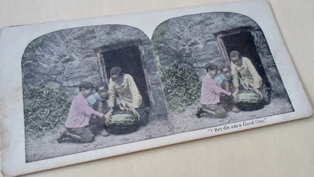Six Vintage Colored Stereo Cards Featuring Black Life, Rare
