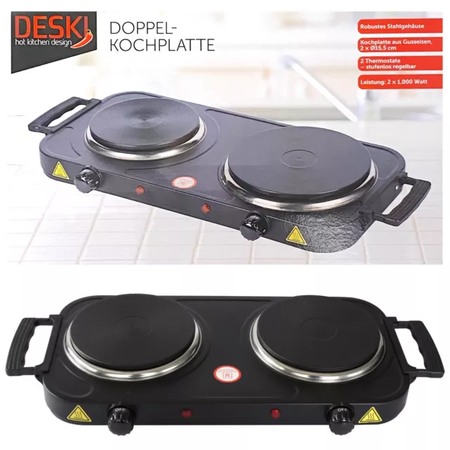 Deski Doppel Kochplatte 2 x 1000 Watt schwarz Kochfeld Doppelkochplatte NEU.....