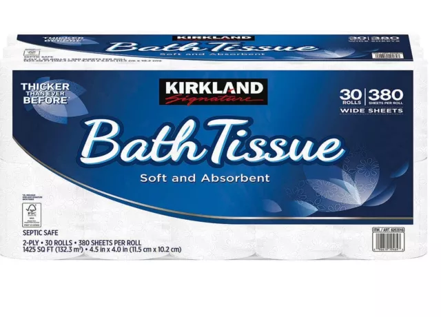 Kirkland Signature Bath Tissue, 2-Ply, 380 Sheets, 30 Rolls Septic Safe Softness