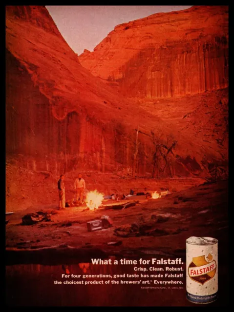 1967 Falstaff Brewing Company Beer Can Canyon Campfire Campsite Vintage Print Ad