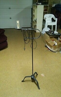 Vintage Black Metal Floor Lamp Old World Style Pointy Top Swing Arm Candle