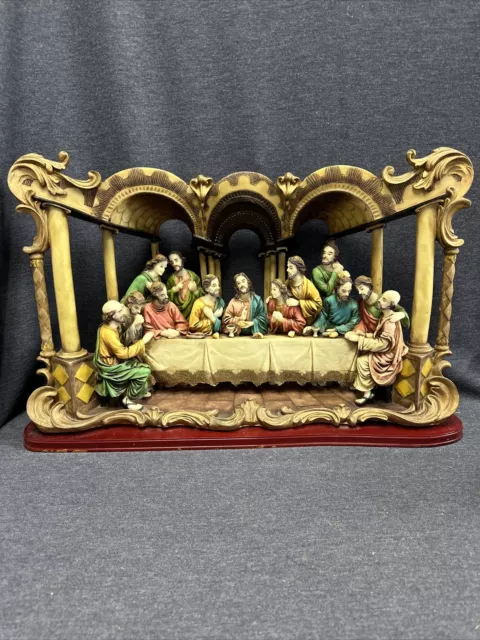 Beautiful 22"x 14” Hand Painted Diorama Of The Last Supper RESIN Very Detailed