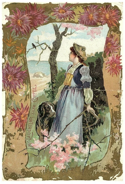 S Coffee Xxxx Card Mclaughlin Trade Young Women With Her Dog Nature Vintage