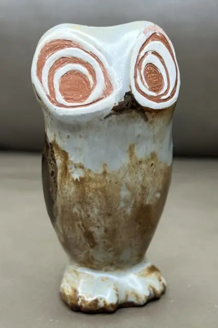 Vintage MCM Stylized Big Eye Studio Art Pottery Owl Figure Figurine Sculpture