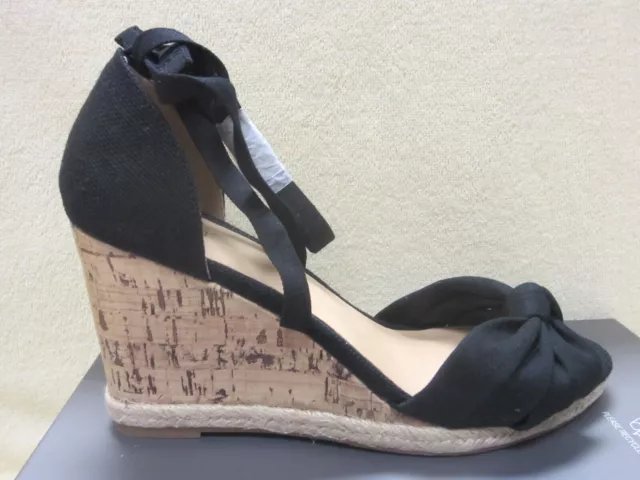 New Apt 9 Cheery Womens Black Size 8 Ankle Wrap Wedge Heel Shoes 3.5" Heels $60