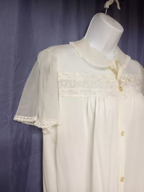 Vintage Gilbreath Babydoll Robe Dressing Gown Pale Yellow Nylon Modest Sweet