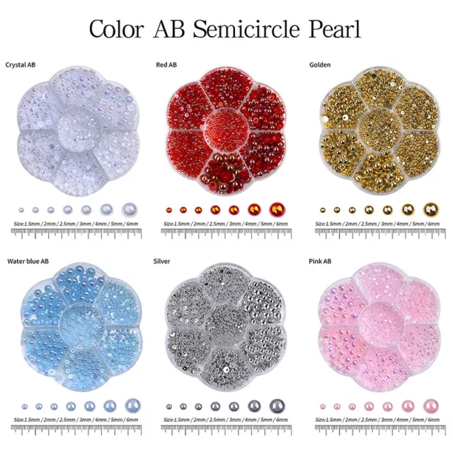 7 Grid Pearl Nail Art Decoration Mixed Half Round Flatback Rhinestone Tips DI Sp